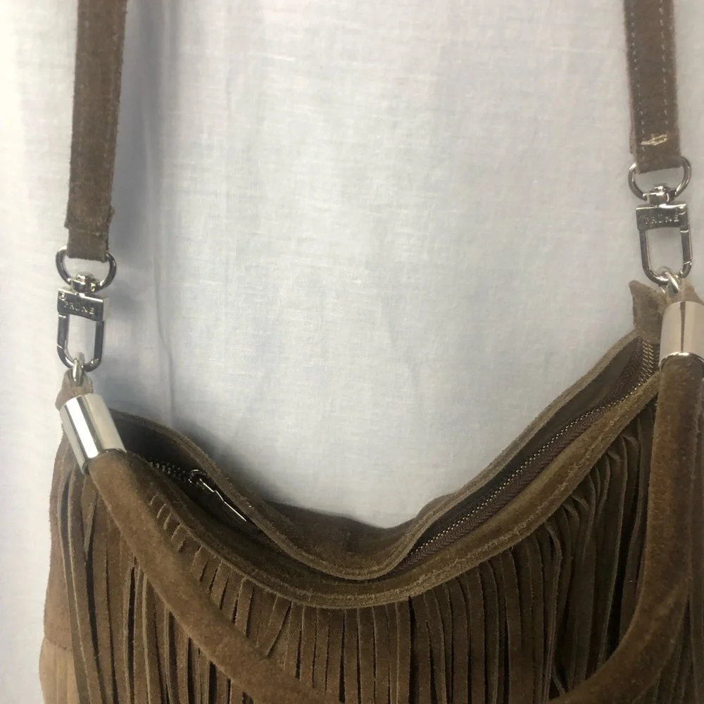 Prune Brown Suede Fringe Hobo Bag
